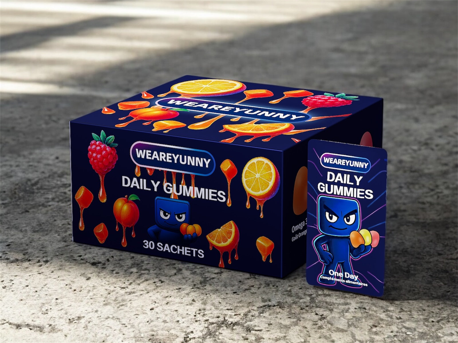 Weareyunny, c'est un mode de vie, c'est un esprit sain et sportif tout en conservant cet esprit fun et ludique avec son sachet journaliers avec ses 3 gummies dedans 