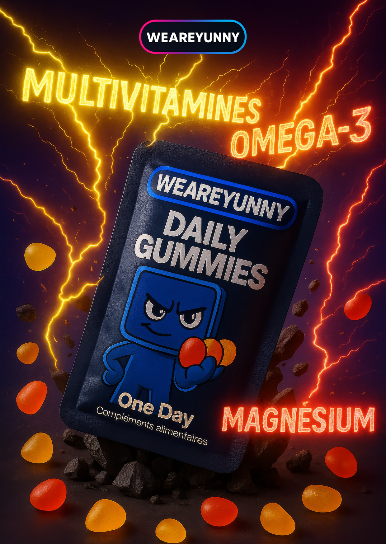 Nos gummies Omega-3, Multivitamines et Magnesium glycinate sont réunis dans un sachet journalier unique, sans sucre ajouté, avec des arômes issus de vrais jus de fruits.
Fini les grosses gélules : 1 sachet = votre cure complète du jour.

Disponible en box mensuelle de 30 sachets et en abonnement pour recevoir automatiquement votre cure chaque mois — simple, pratique, impossible d’oublier.

La nouvelle génération de compléments : bon, efficace et pensé pour durer.